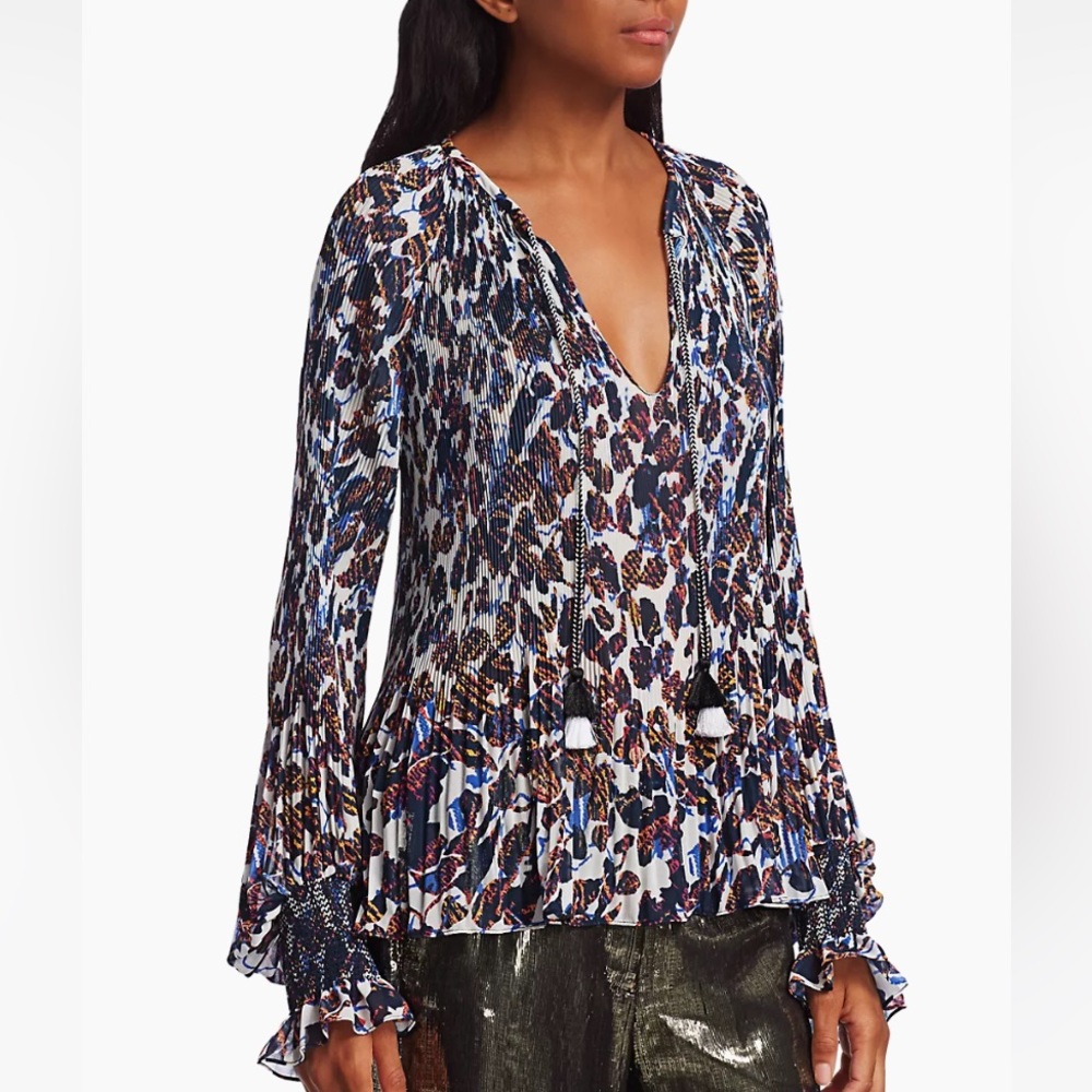 Derek Lam 10 Crosby Helena Floral Pleated Blouse - Size 14